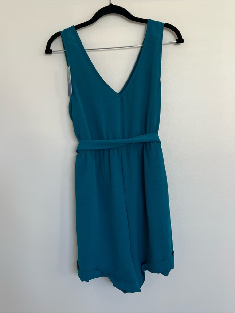 NWT Cupshe Teal Sleeveless V-Neck Button Romper with Tie Waist - Picture 5 of 12